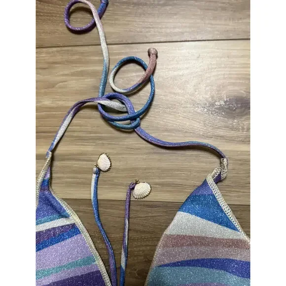 NWT! Becca Sound Waves Metallic Halter Bikini Top Size D - Picture 7 of 8